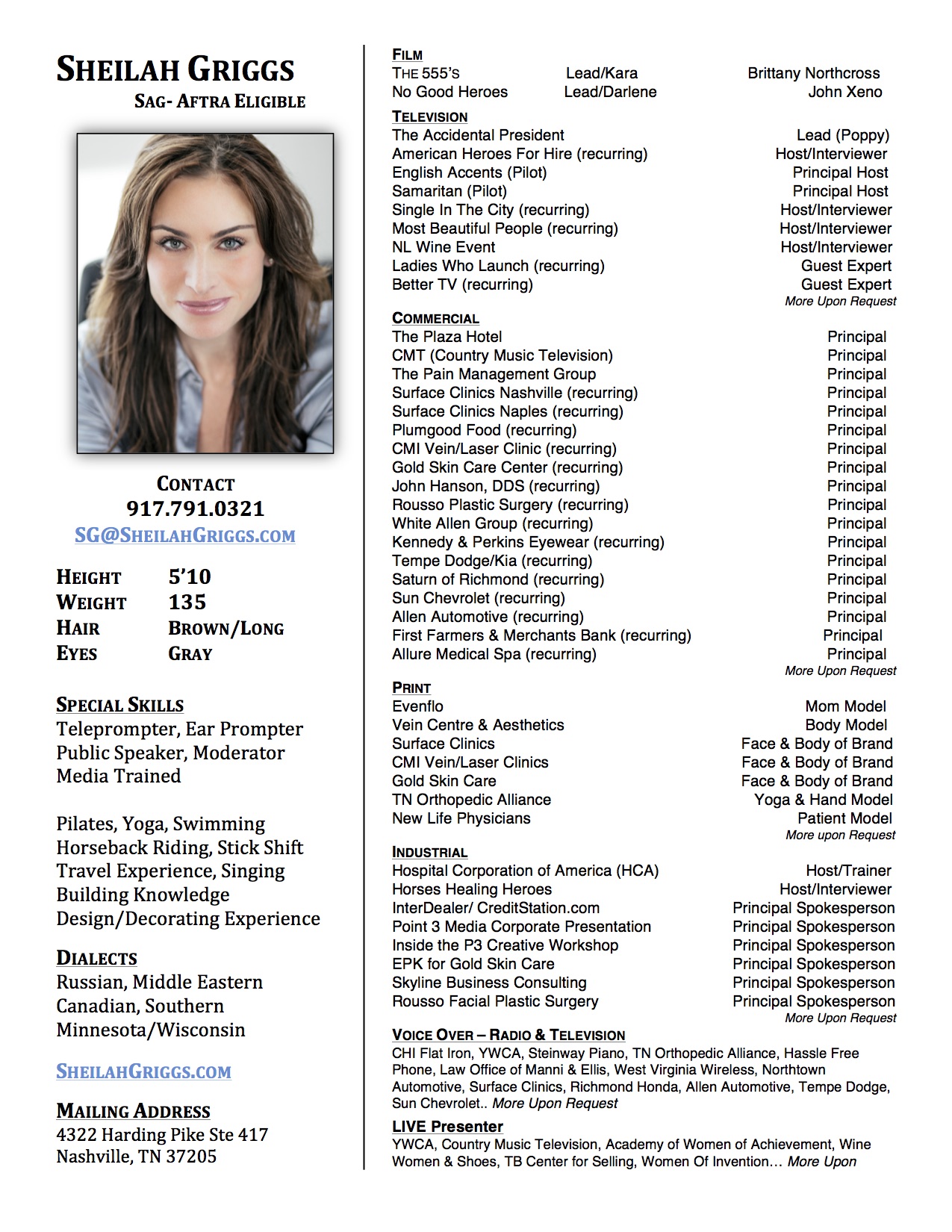 Talent Resume Sheilah Griggs